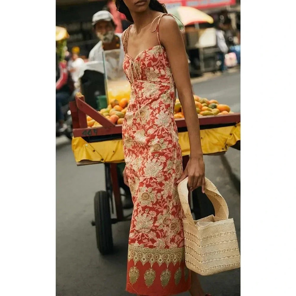 Johanna Ortiz Prettier In Spanish Printed Cotton Slip Dress Size Large - Picture 1 of 13